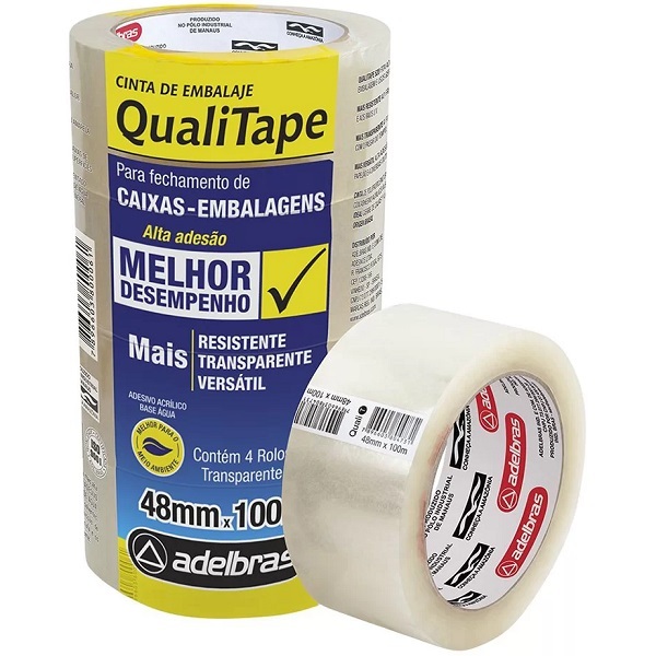Fita Adesiva Transparente Adelbras 48mm X 100m Pacote Com 4 R
