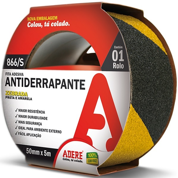 Fita Antiderrapante Adere 50mm X 5m Preta/amarela 866s