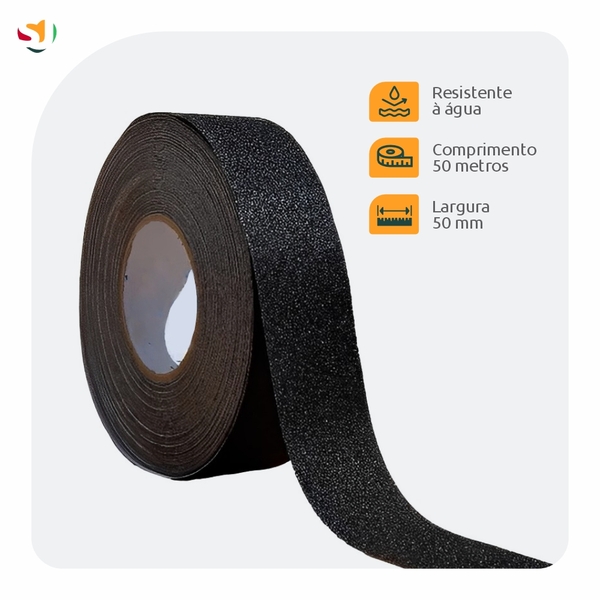 Fita Antiderrapante Lixa Rampa Escada Preta 50 M
