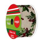Fita Aramada Natal Tecido Linho Decorado Azevinho E Berries 6