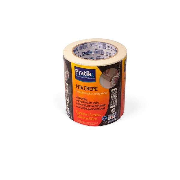 Fita Crepe Pratik 24mm X 50m Uso Geral - Embalagem Com 5 Unid
