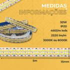 Fita De Led 5 Metros Dupla 480 Leds 30w/m 12v Bivolt Ip20 600