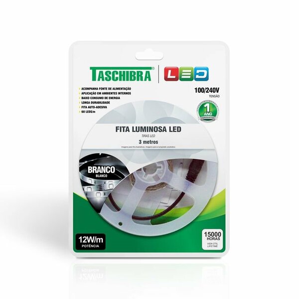 Fita De Led Taschibra Com 3 Metros 12w Bivolt 6500k Luz Branca