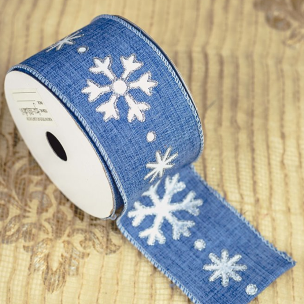 Fita Decorativa Azul Com Floco De Neve Branco Ft1231