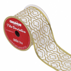 Fita Decorativa de Natal Comeia Branca e Dourada 6,3cmx9,14m Cromus