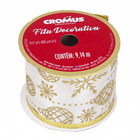 Fita Decorativa de Natal Flocos Branca e Dourada 6,3cmx9,14m Cromus