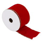 Fita Decorativa de Natal Lisa Vermelha e Dourada 6,3cmx9,14m Cromus