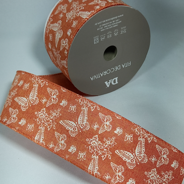 Fita Decorativa Laranja Com Borboletas