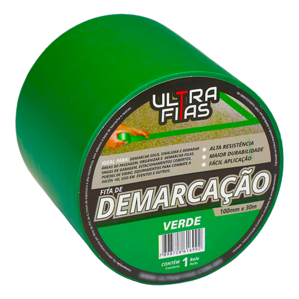 Fita Demarcação De Solo Pvc 100 Mm X 30 Metros - Verde