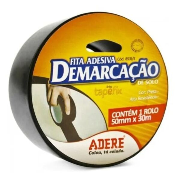 Fita Demarcação Solo Preta - 50mm X 30m - Adere Fita Demarcac