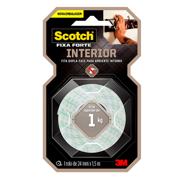 Fita Dupla Face 3m Scotch Fixa Forte Banheiro 24 Mm X 1,5 M