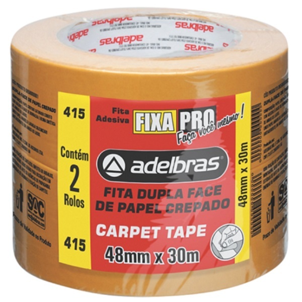 Fita Dupla Face De Carpete 48mm X 30m 2 Unidades Adelbras
