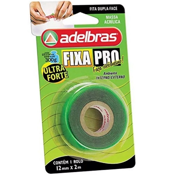 Fita Dupla Face Massa Adesiva Fixa Pro 12mm X 2m Adelbras