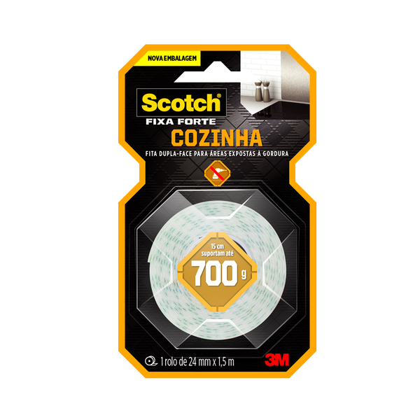 Fita Dupla Face 3M Scotch Fixa Forte Cozinha 24mmx1,5m