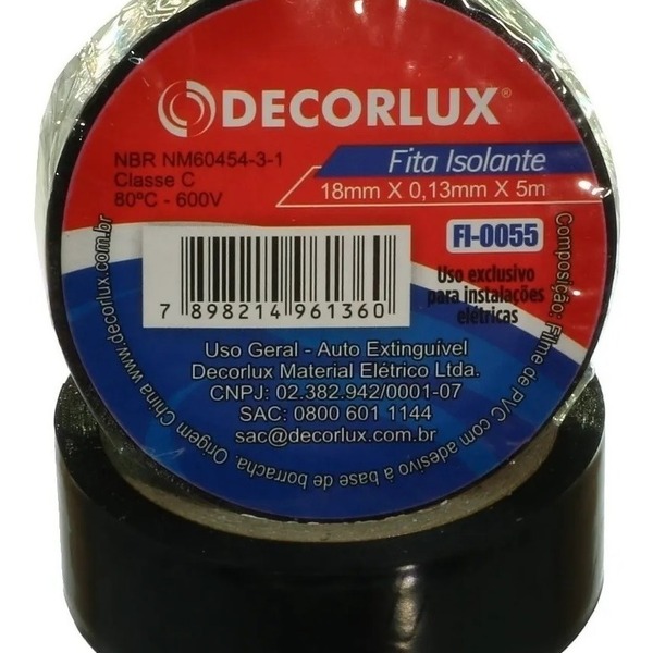 Fita Isolante 20m Cor Preta Decorlux