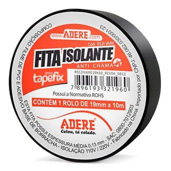 Fita Isolante Preta - 19mm X 10m - Adere - (1-c3)