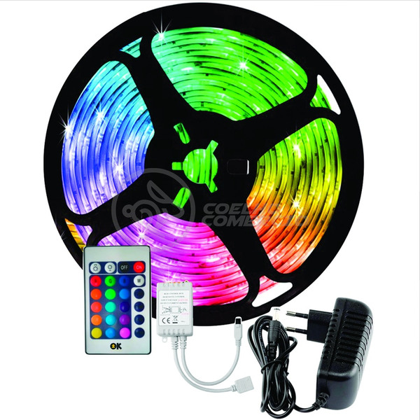 Fita Led 5m Rgb 16 Cores 5050 300 Leds + Fonte + Controle - P