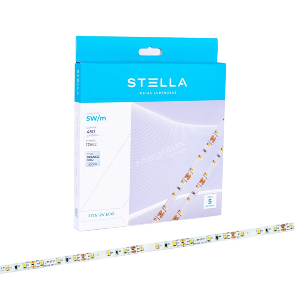 Fita Led Profissional Stella Eco 5w/m 12v Ip20 5m 6500k Branc