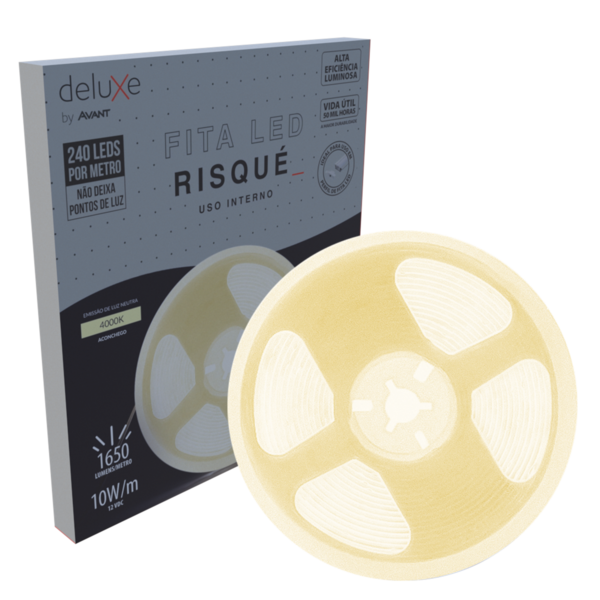 Fita Led Risque 5 Metros 10w/m 240 Leds Branco Neutro 4000k