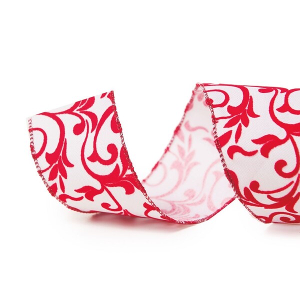 Fita Natal Laço 6,3cm X 9,14 Metros Cetim Folhas Vermelho