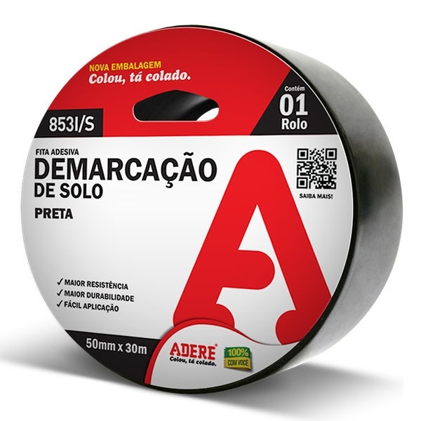 Fita Para Demarcaçao De Solo Preta 50mm X 30m Adere