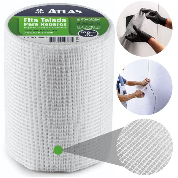 Fita Telada Auto Adesiva Para Reparos 100mm X 20m Gesso Drywa