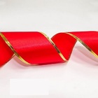 Fita Vermelha Cetim Liso Aramada Dourado 3 Metros 36mm Natal