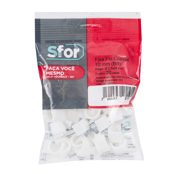Fixa Fio Coaxial 10 2,5x25 Branco com 20 Unidades Sforplast