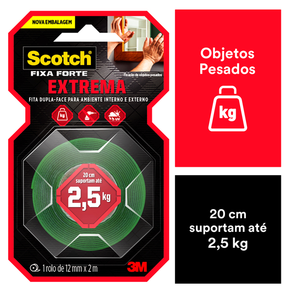 Fixa Forte Extreme 12mmx2m – 20 cm de Fita Suporta até 2,5kg