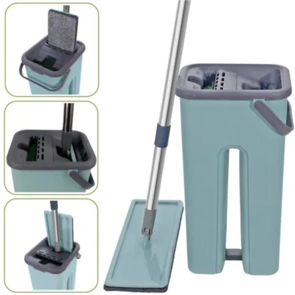 Flat Mop Limp Com Balde Esfregão Rodo Mágico Com Refil Extra