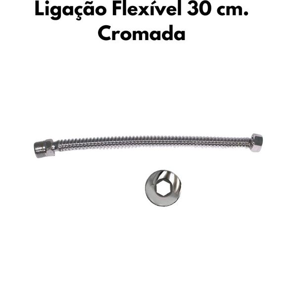 Flexível Cromado Água Alta Vazão 1/2 X 30 Cm P/ Aquecedores