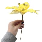 Flor Com Cabo Artificial Decoração De Natal Com Glitter 27cm