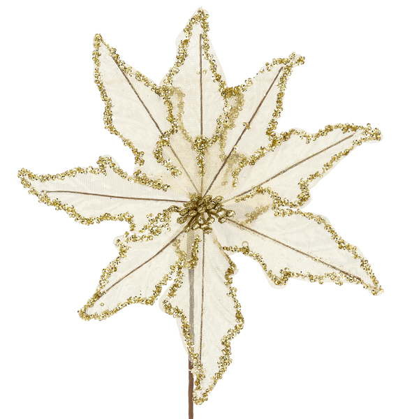 Flor de Natal Poinsétia Dourada Lantejoula Tecido 25x25x25cm Cromus