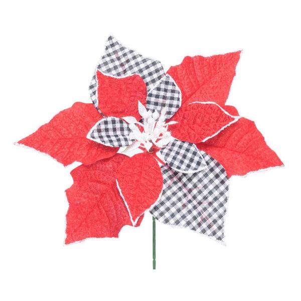 Flor Natal Poinsetia Xadrez Vrm/pto 1un 15x30x30cm 1022498
