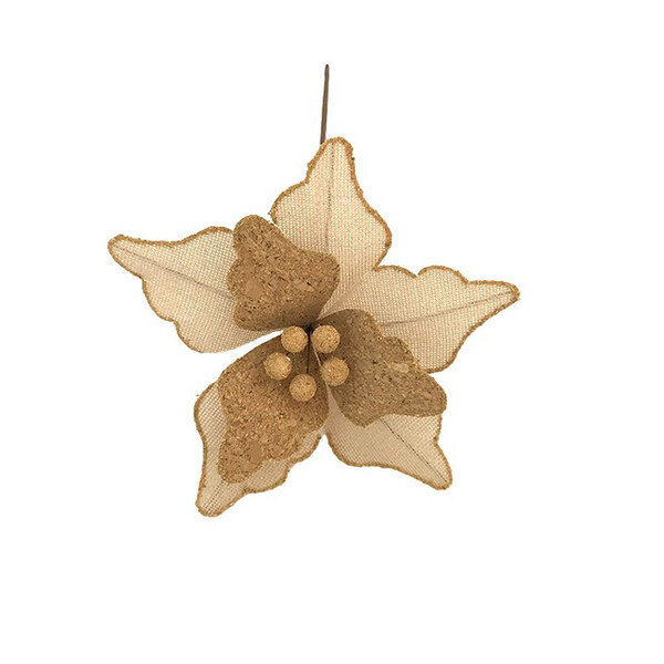 Flor Natalina Bico De Papagaio Natural Com Juta E Cortiça 26c