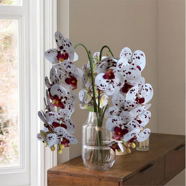 Flor Orquídea Artificial Branca E Vinho 15 Unidades Com Botõe
