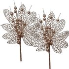 Flores Enfeite Árvore Natal Gliter Rose Gold 45cm Kit 6pçs