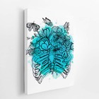 Flores Esqueleto Aquarela Azul Tinta Quadro Canvas 120x80cm