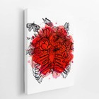 Flores Esqueleto Aquarela Vermelho Quadro Canvas 100x70cm