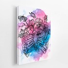 Flores Esqueleto Colorido Aquarela Quadro Canvas 100x70cm