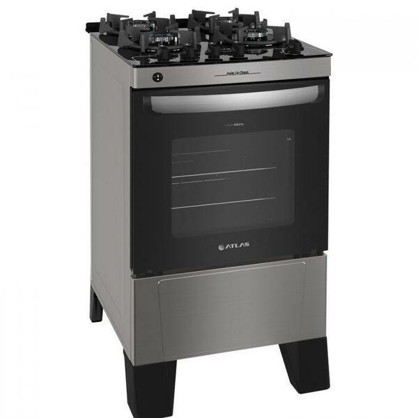 Fogão 4 Bocas Atlas Agile Up Inox Com Mesa De Vidro - Bivolt