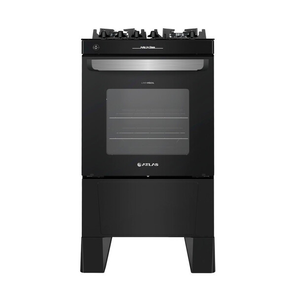 Fogão 4 Bocas Atlas Agile Up Preto Com Mesa De Vidro - Bivolt
