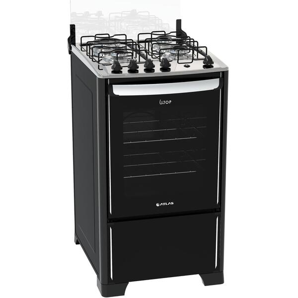 Fogão 4 Bocas Atlas New Utop Preto Mesa De Inox - Bivolt