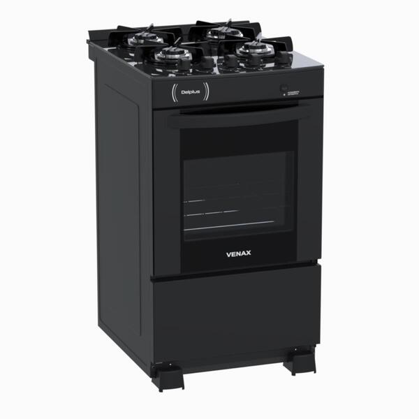 Fogao 4 Bocas Venax Delplus Vitreo Bl Preto Fosco Gas Glp