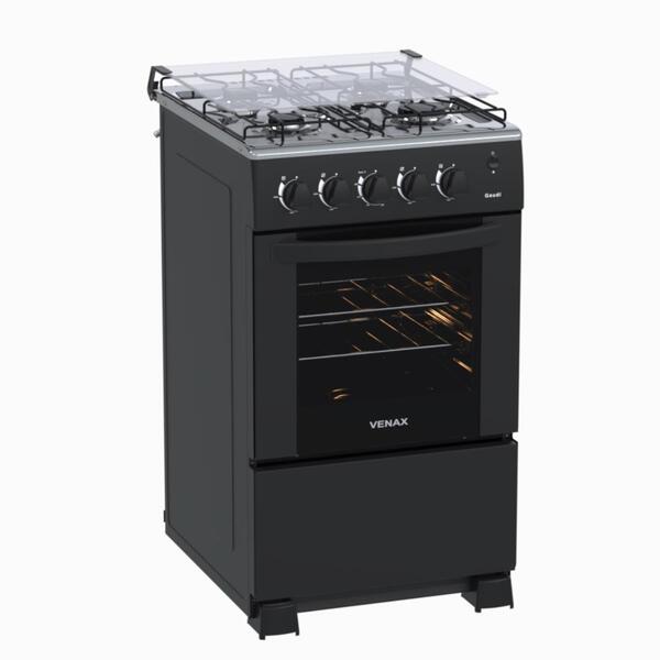 Fogao 4 Bocas Venax Gaudi Mesa Inox Giii Preto Fosco Gas Glp