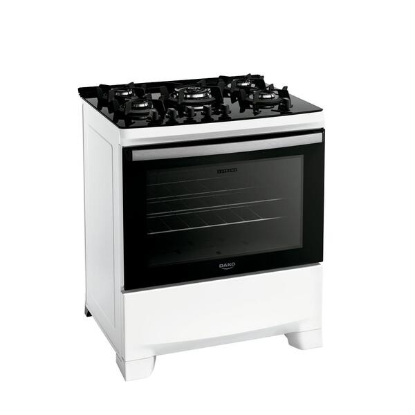 Fogão 5 Bocas Branco Com Mesa De Vidro E Tripla Chama Dako No