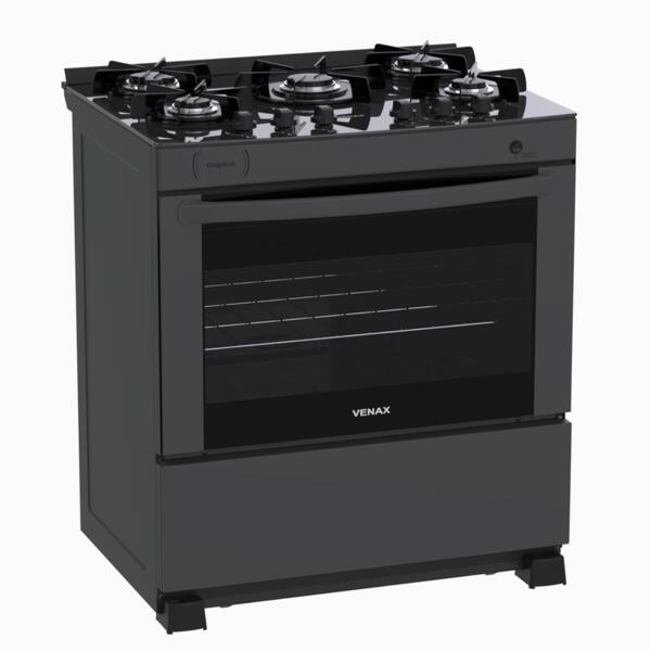 Fogao 5 Bocas Venax Delplus Vitreo Bl Grafite Gas Glp