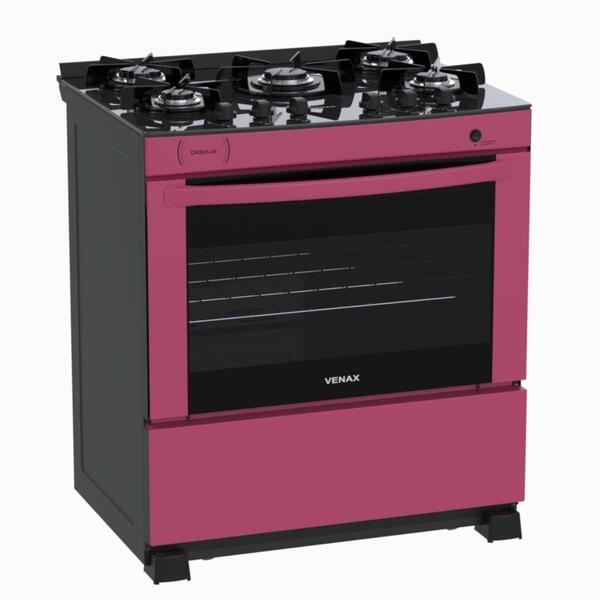 Fogao 5 Bocas Venax Delplus Vitreo Bl Pink Gas Glp