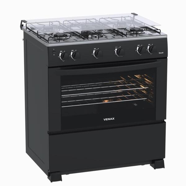 Fogao 5 Bocas Venax Gaudi Mesa Inox Giii Preto Fosco Gas Glp