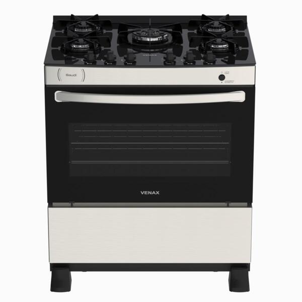 Fogao 5 Bocas Venax Gaudi Vitreo Inox Gas Glp